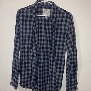 vintage st jhons bay black and gray/grey flannel longsleeve button up collar top